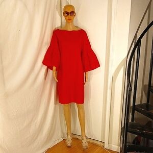 NWT Lauren Ralph Lauren Red Boat Neck Bell Sleeve Dress